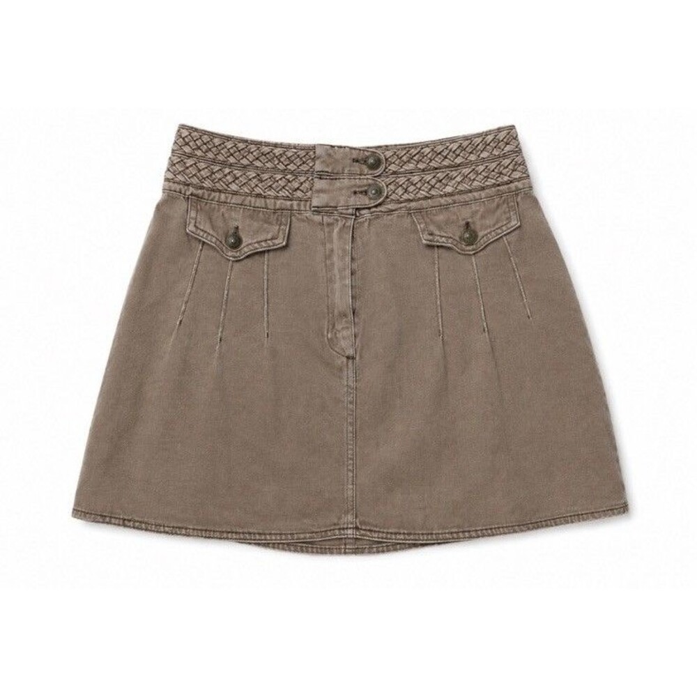 Free People Women’s Mini Skirt Size 4 Brown Cotton Hemp Braided Waist Boho Y2K